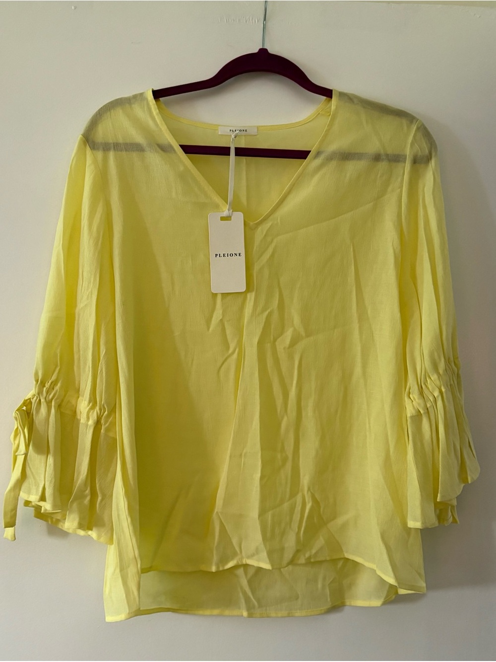 Anthropologie Pleione semi sheer buttery Yellow V-Neck Lightweight Blouse NWT